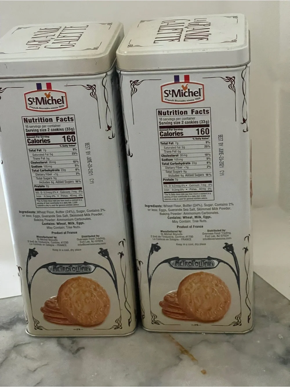 2 LA Grande Galette French Butter Cookie Tin Cans Collectible, Storage, Display